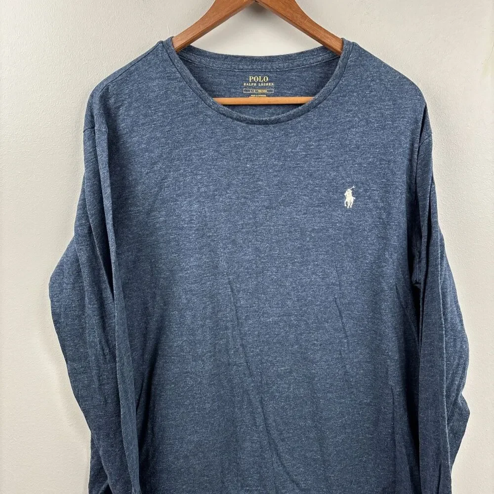 POLO RALPH LAUREN Men Jersey Pullover LARGE Heather Blue Long Sleeve Pony Cotton